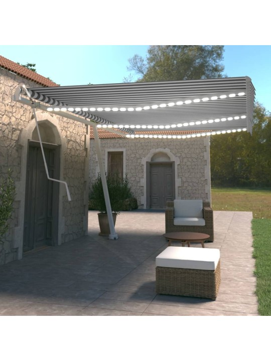 Automatická markýza LED a senzor větru 600 x 350 cm modrobílá