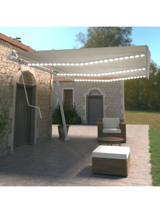 Automatická markýza LED a senzor větru 600 x 350 cm krémová