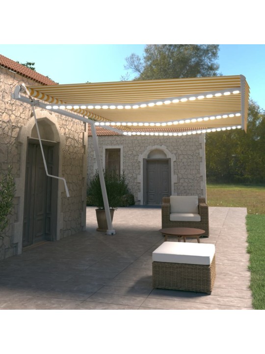 Automatická markýza LED a senzor větru 600 x 350 cm žlutá/bílá