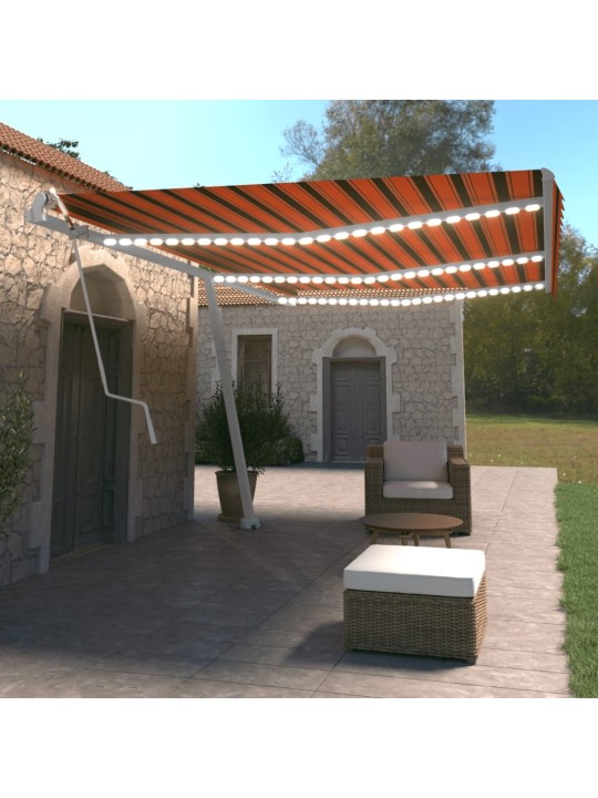 Automatická markýza led a senzor větru 600x350 cm oranžovohnědá