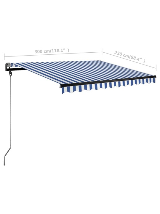 Volně stojící ručně zatahovací markýza 300 x 250 cm modrobílá