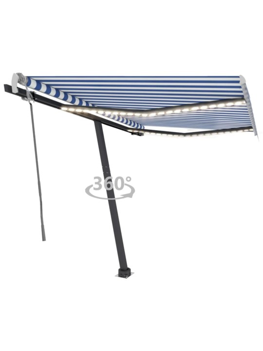 Ručně zatahovací markýza s LED světlem 300x250 cm modrá a bílá