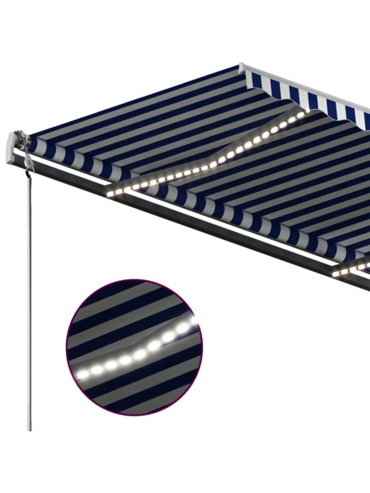 Ručně zatahovací markýza s LED světlem 300x250 cm modrá a bílá