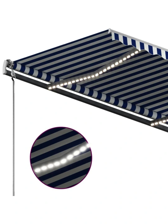 Ručně zatahovací markýza s LED světlem 300x250 cm modrá a bílá