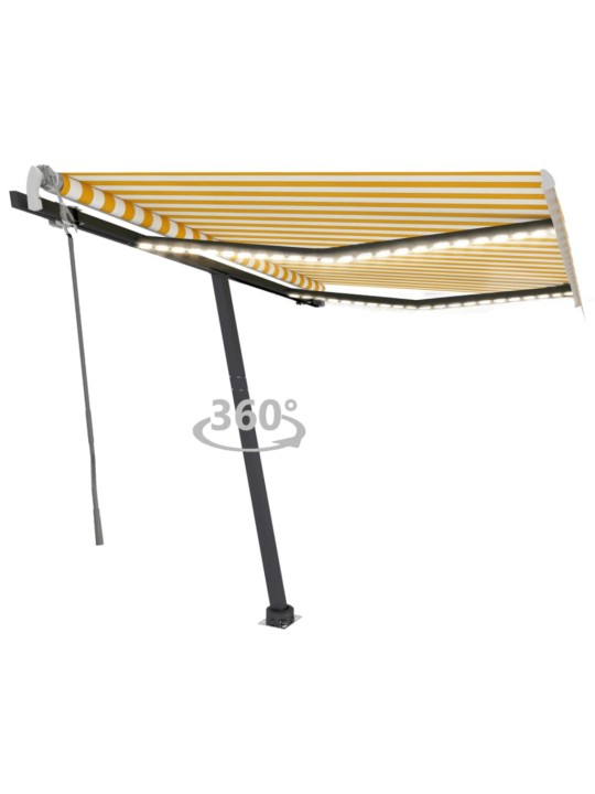 Ručně zatahovací markýza s LED světlem 300 x 250 cm žlutobílá