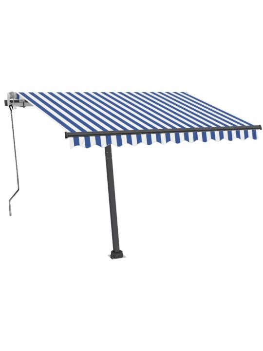 Volně stojící ručně zatahovací markýza 350 x 250 cm modrá/bílá