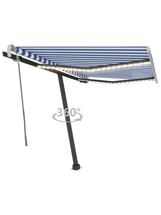 Ručně zatahovací markýza s LED světlem 350 x 250 cm modrobílá