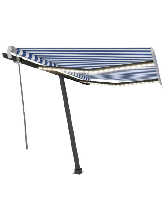 Ručně zatahovací markýza s LED světlem 350 x 250 cm modrobílá