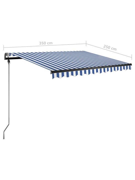 Ručně zatahovací markýza s LED světlem 350 x 250 cm modrobílá