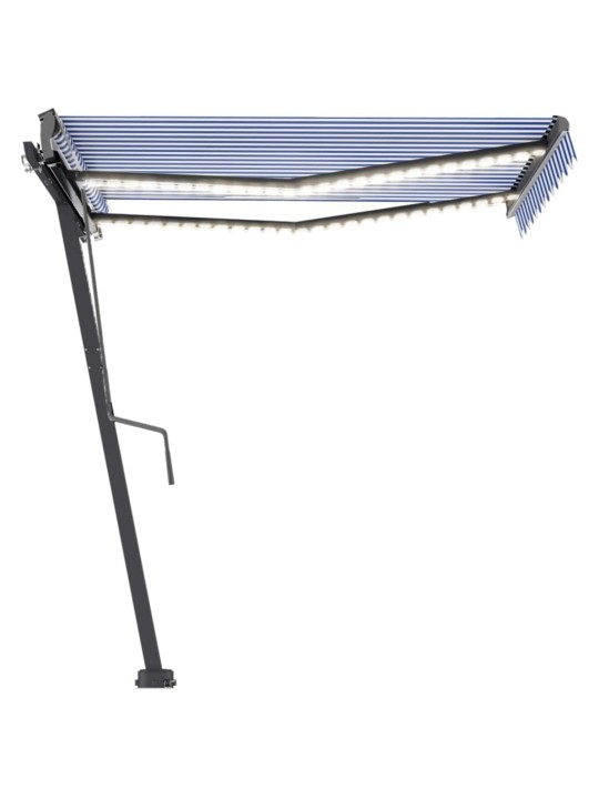 Ručně zatahovací markýza s LED světlem 350 x 250 cm modrobílá