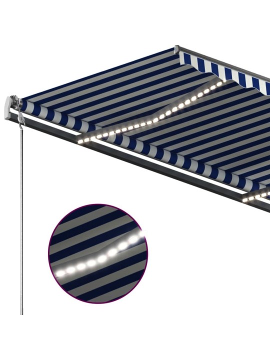 Ručně zatahovací markýza s LED světlem 350 x 250 cm modrobílá