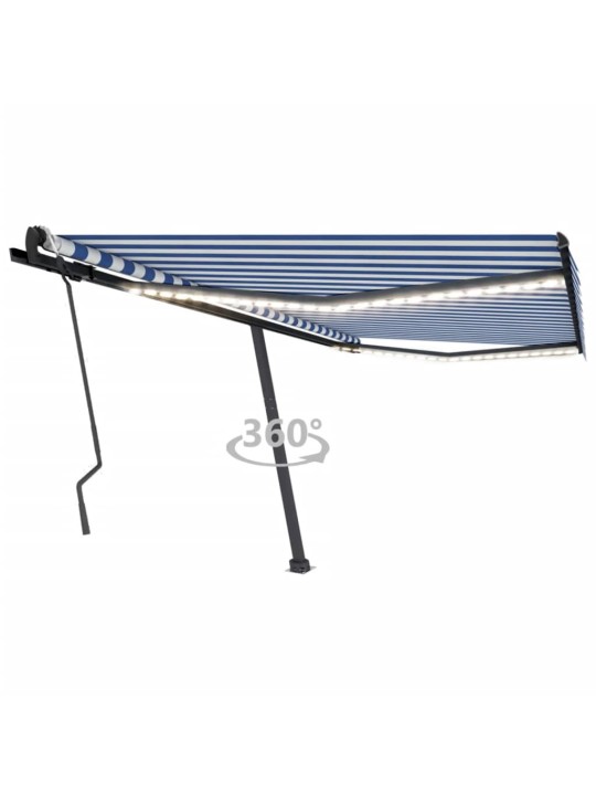 Ručně zatahovací markýza s LED světlem 400x300 cm modrá a bílá