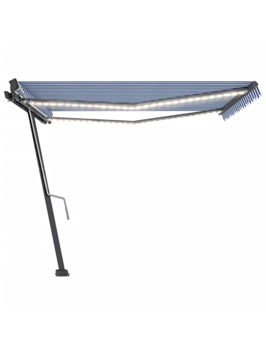 Ručně zatahovací markýza s LED světlem 400x300 cm modrá a bílá