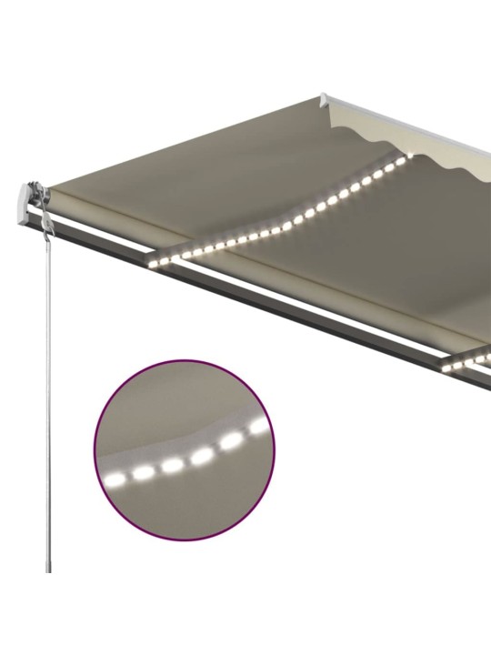 Ručně zatahovací markýza s LED světlem 400 x 300 cm krémová