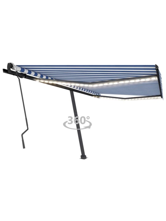 Ručně zatahovací markýza s LED světlem 450 x 300 cm modrobílá