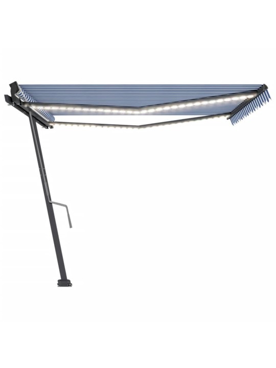 Ručně zatahovací markýza s LED světlem 450 x 300 cm modrobílá