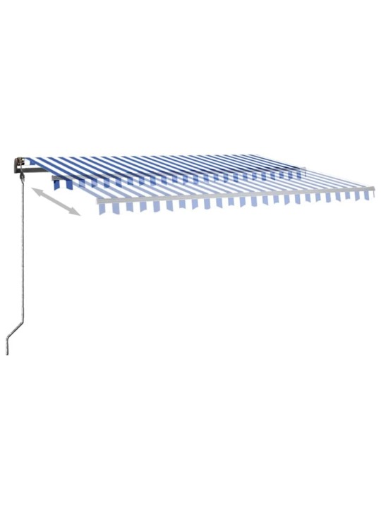Ručně zatahovací markýza s LED světlem 450 x 300 cm modrobílá