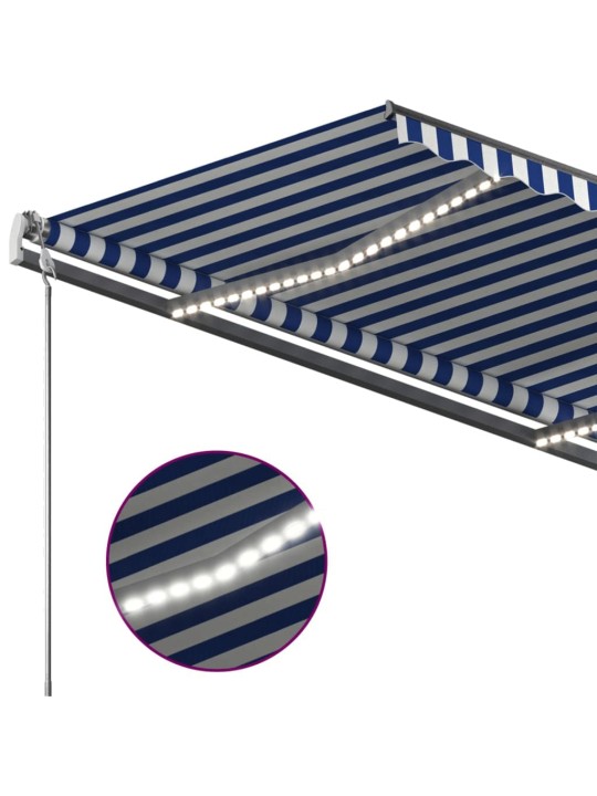 Ručně zatahovací markýza s LED světlem 450 x 300 cm modrobílá