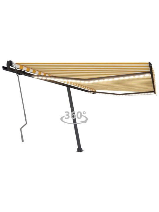 Ručně zatahovací markýza s LED světlem 450 x 300 cm žlutobílá