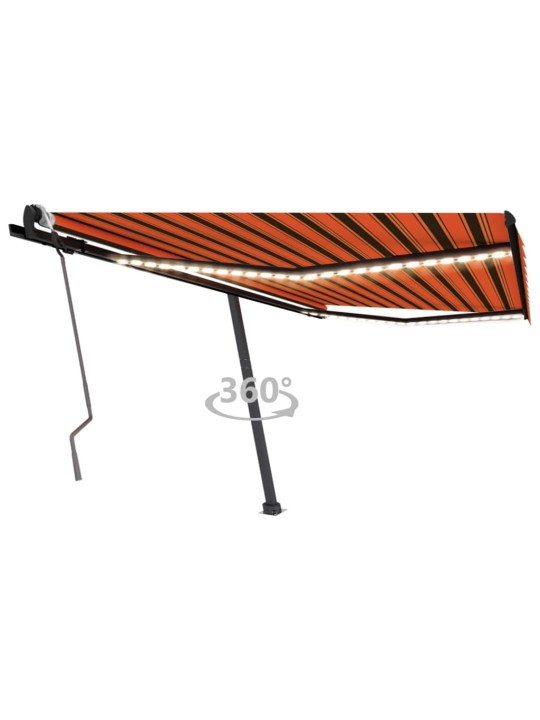 Ručně zatahovací markýza s LED světlem 450x300 cm oranžovohnědá