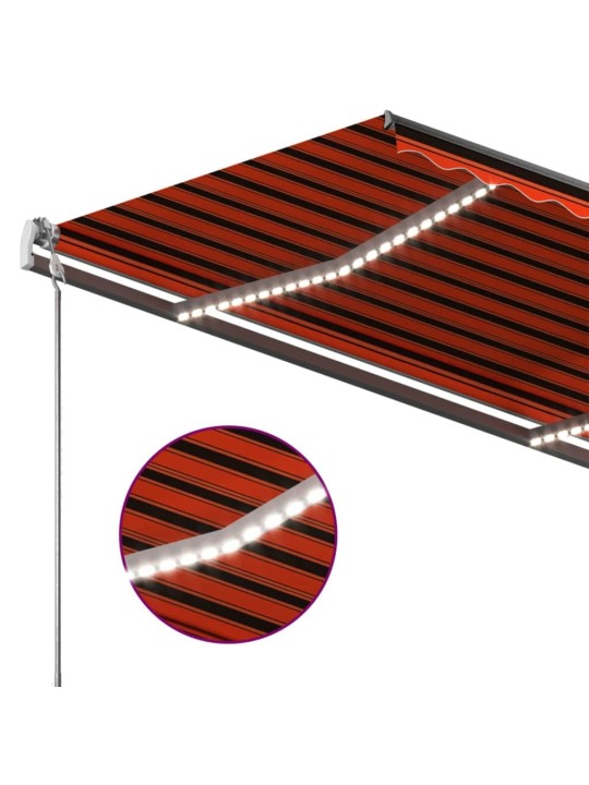 Ručně zatahovací markýza s LED světlem 450x300 cm oranžovohnědá