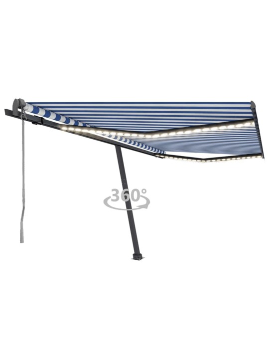 Automatická markýza LED a senzor větru 450 x 300 cm modrobílá