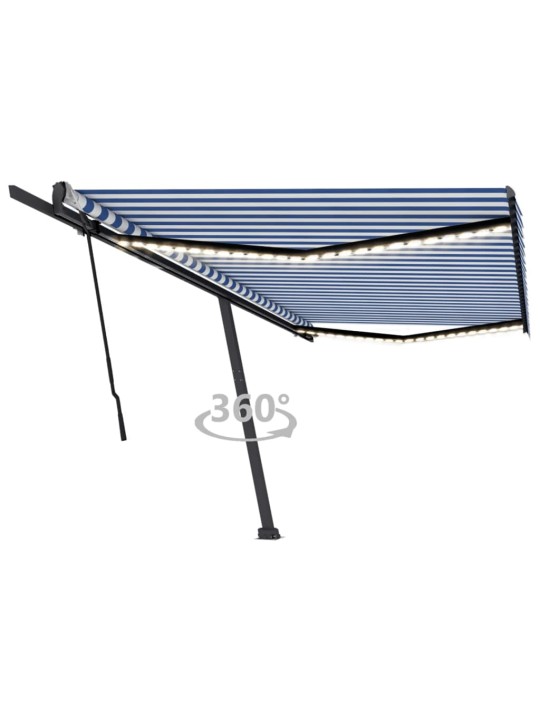 Ručně zatahovací markýza s LED světlem 500x300 cm modrá a bílá