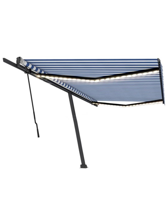 Ručně zatahovací markýza s LED světlem 500x300 cm modrá a bílá