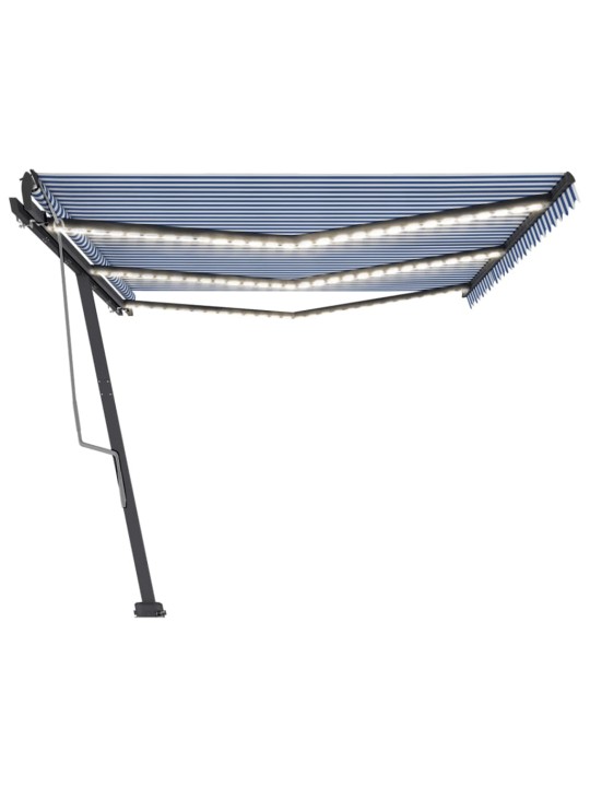 Ručně zatahovací markýza s LED světlem 600 x 300 cm modrobílá