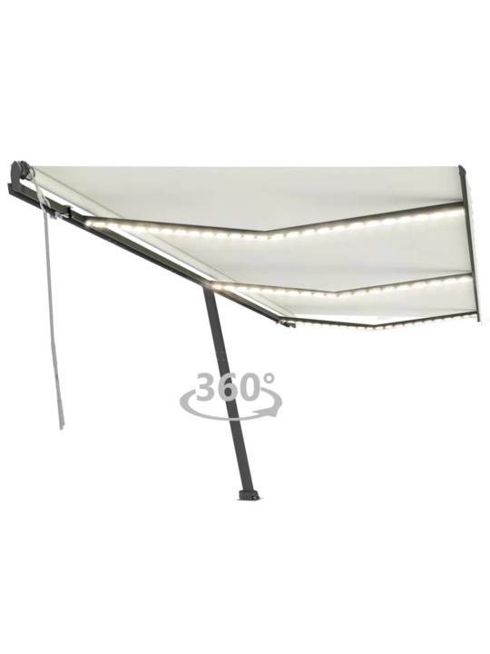 Ručně zatahovací markýza s LED světlem 600 x 300 cm krémová