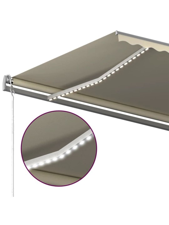 Ručně zatahovací markýza s LED světlem 600 x 300 cm krémová