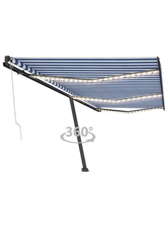 Automatická markýza LED a senzor větru 600 x 300 cm modrobílá