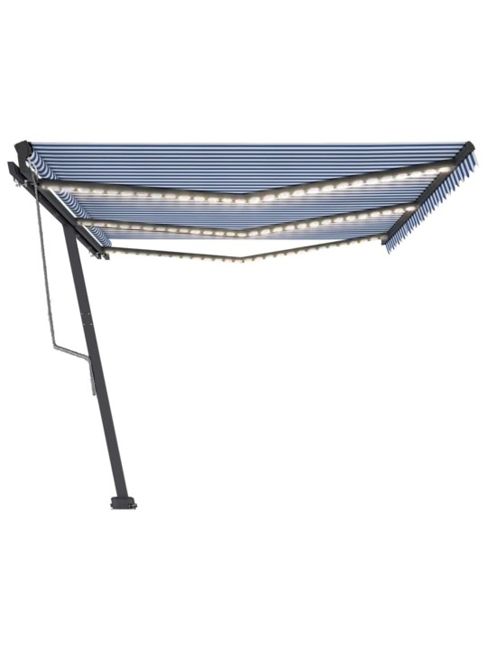 Automatická markýza LED a senzor větru 600 x 300 cm modrobílá
