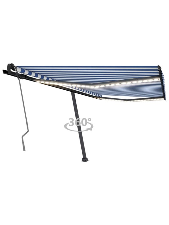 Ručně zatahovací markýza s LED světlem 400 x 350 cm modrobílá