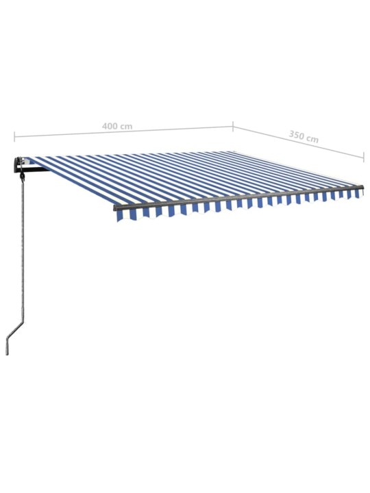 Ručně zatahovací markýza s LED světlem 400 x 350 cm modrobílá