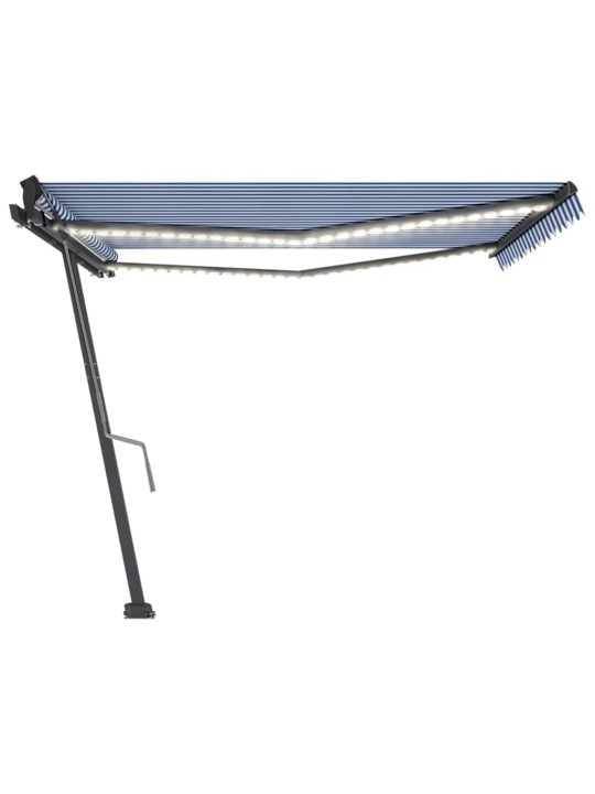 Ručně zatahovací markýza s LED světlem 400 x 350 cm modrobílá