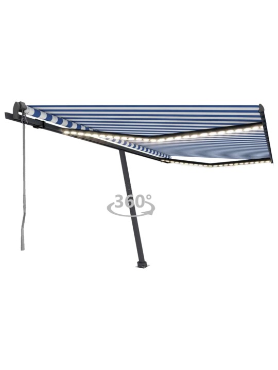 Automatická markýza LED a senzor větru 400 x 350 cm modrobílá