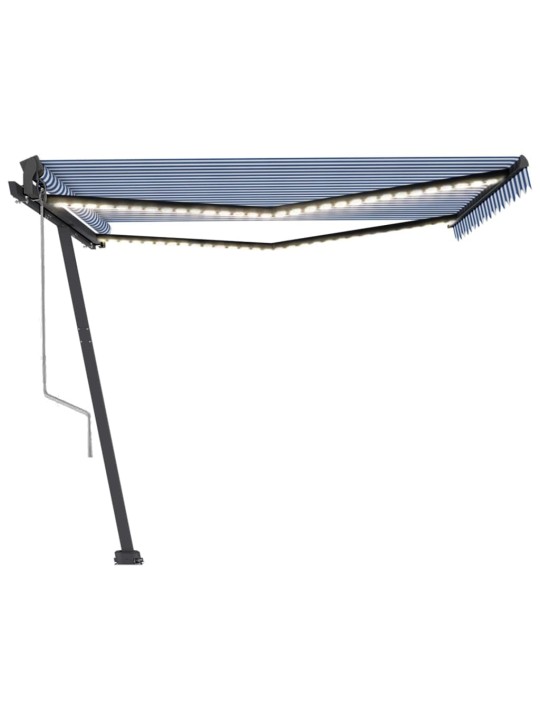 Automatická markýza LED a senzor větru 400 x 350 cm modrobílá