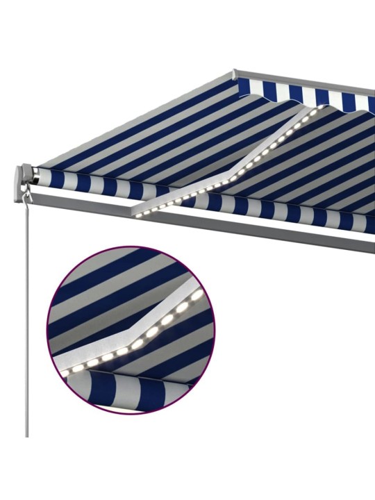 Automatická markýza LED a senzor větru 400 x 350 cm modrobílá
