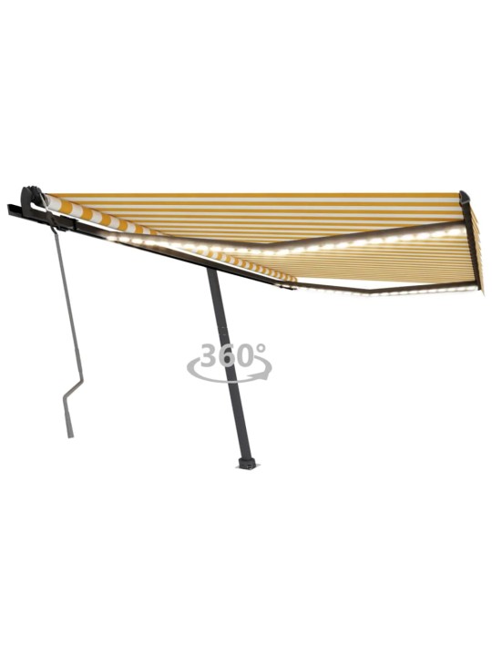 Ručně zatahovací markýza s LED světlem 450 x 350 cm žlutobílá