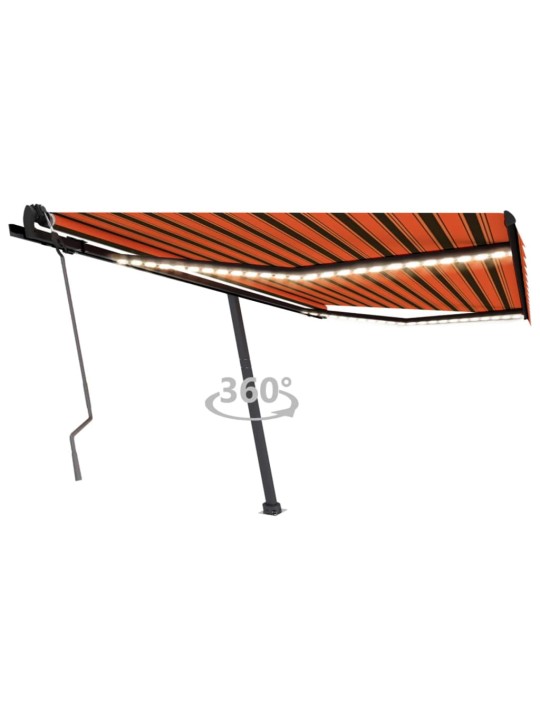 Ručně zatahovací markýza s led světlem 450x350 cm oranžovohnědá
