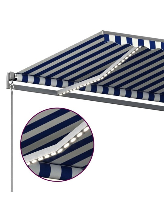 Automatická markýza LED a senzor větru 450 x 350 cm modrobílá