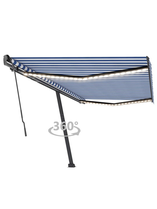 Ručně zatahovací markýza s LED světlem 500 x 350 cm modrobílá