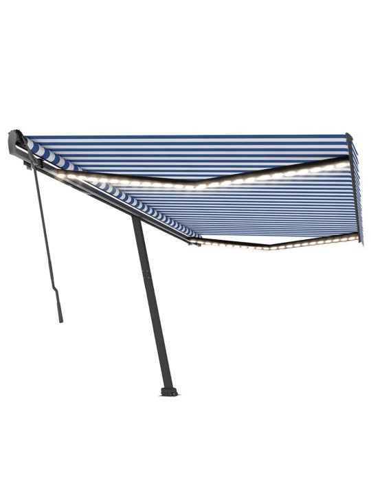 Ručně zatahovací markýza s LED světlem 500 x 350 cm modrobílá