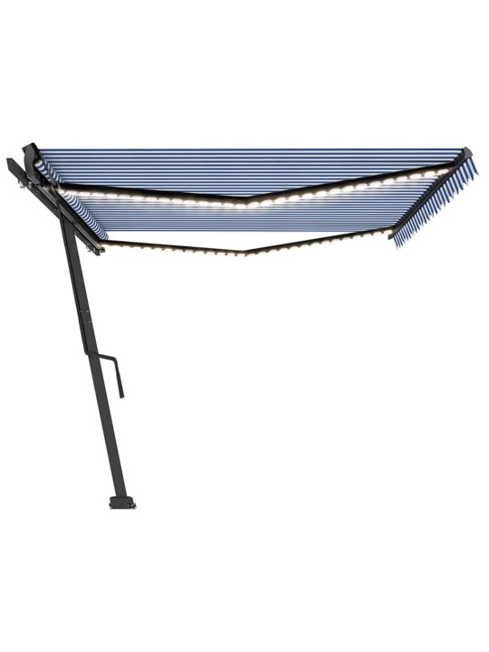 Ručně zatahovací markýza s LED světlem 500 x 350 cm modrobílá