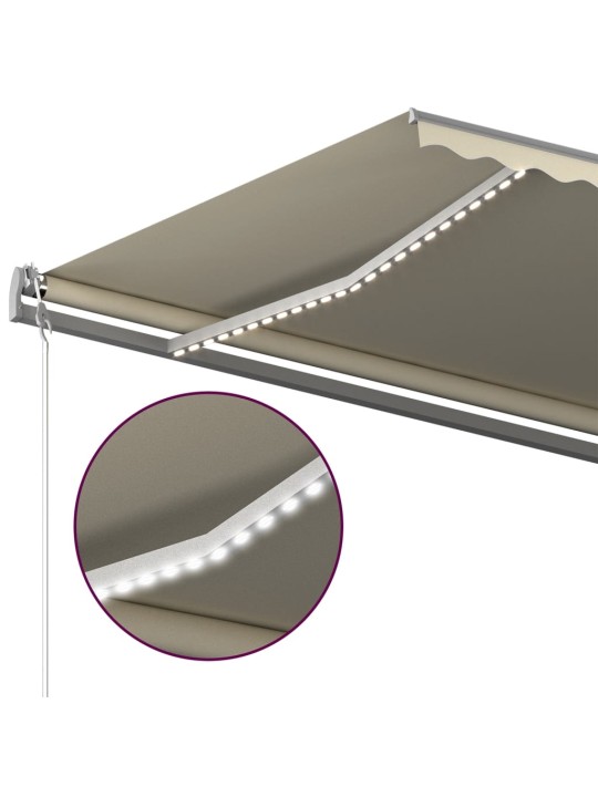 Ručně zatahovací markýza s LED světlem 500 x 350 cm krémová