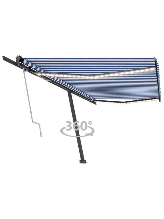Automatická markýza LED a senzor větru 500 x 350 cm modrobílá