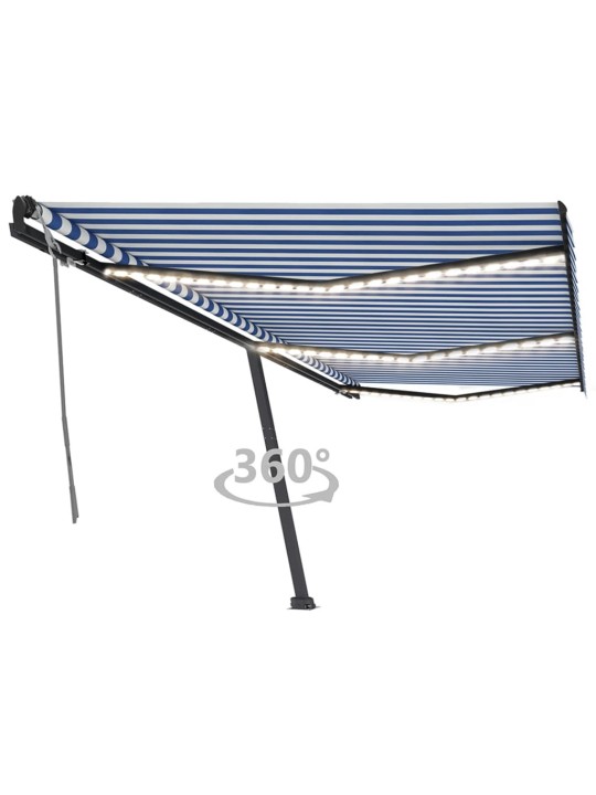Ručně zatahovací markýza s led světlem 600 x 350 cm modrobílá