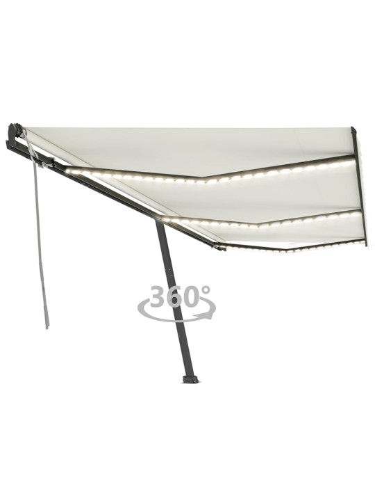 Ručně zatahovací markýza s LED světlem 600 x 350 cm krémová