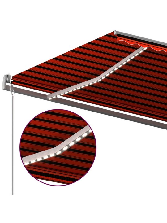 Ručně zatahovací markýza s led světlem 600x350 cm oranžovohnědá